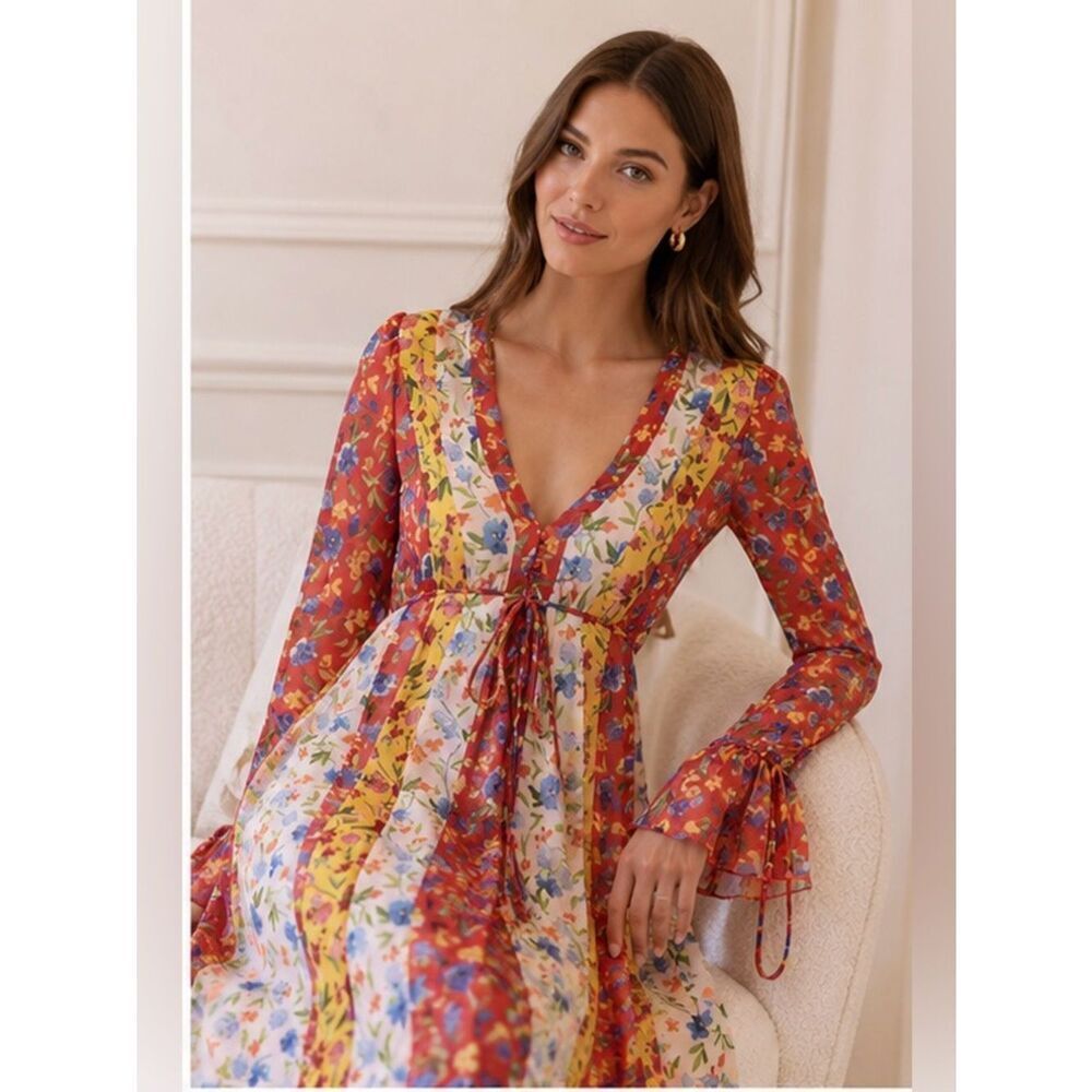 Carolina Herrera Multicolor Long Sleeve Midi Dress US8